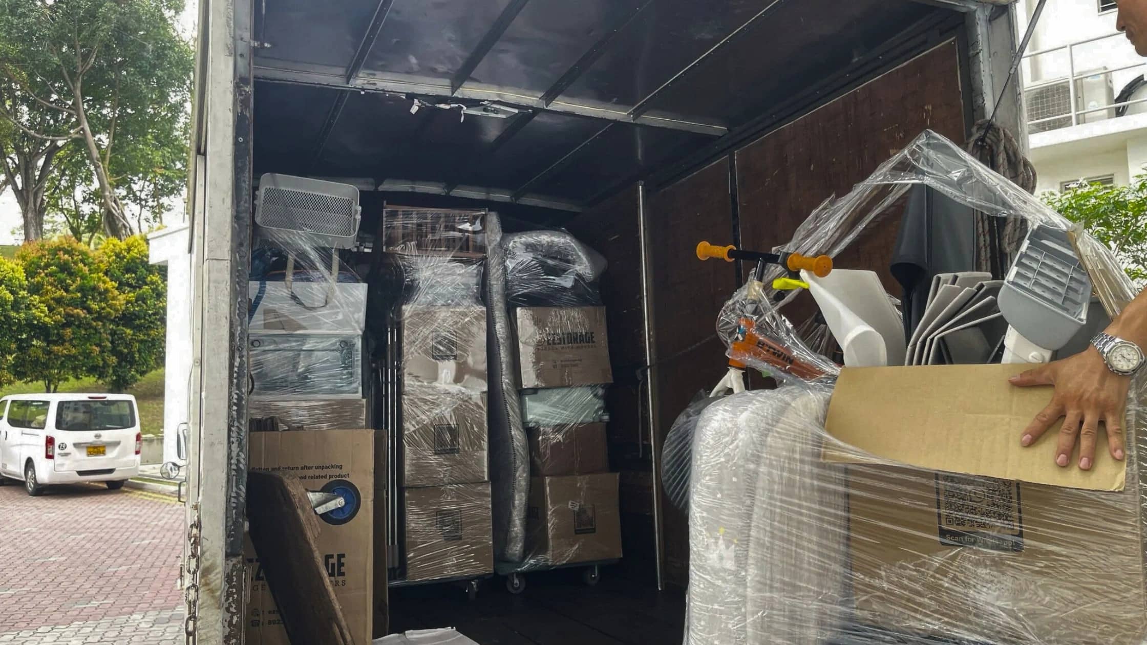 Packed furniture and belongings ready for transport