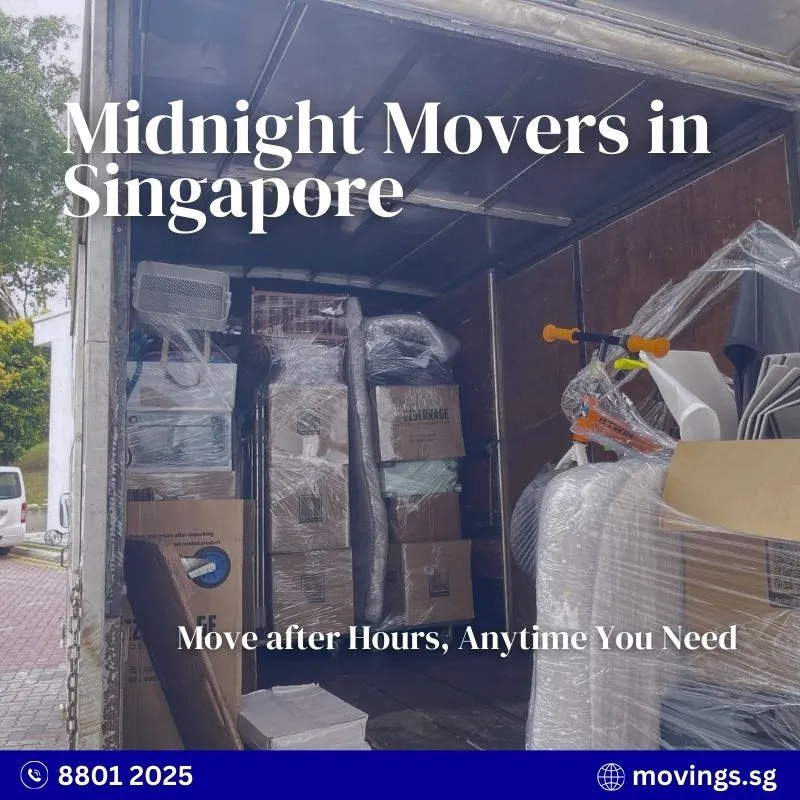 Household items being loaded into a container truck for an after-hours move in Singapore
